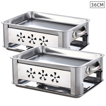 2X 36CM Portable Stainless Steel Outdoor Chafing Dish BBQ Fish Stove Grill Plate image