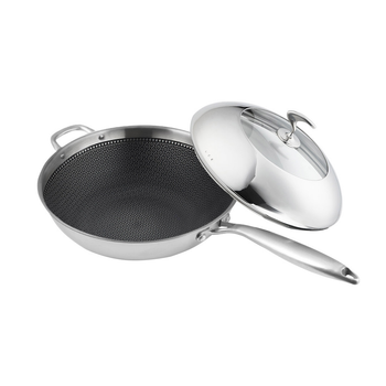18/10 Stainless Steel Fry Pan 32cm Frying Pan Top Grade Non Stick Interior Skillet with Helper Handle and Lid image