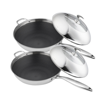 2X 18/10 Stainless Steel Fry Pan 32cm Frying Pan Top Grade Non Stick Interior Skillet with Helper Handle and Lid image