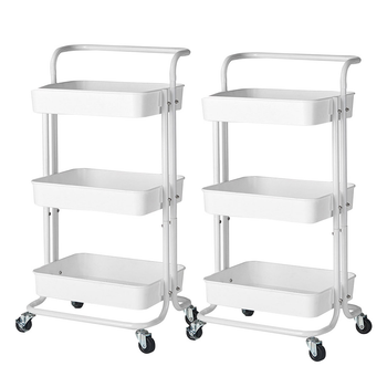 2X 3 Tier Steel White Movable Kitchen Cart Multi-Functional Shelves Portable Storage Organizer with Wheels image