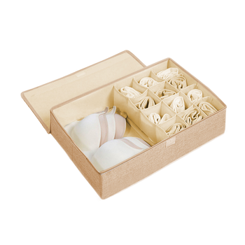 Beige Flip Top Underwear Storage Box Foldable Wardrobe Partition Drawer Home Organiser image