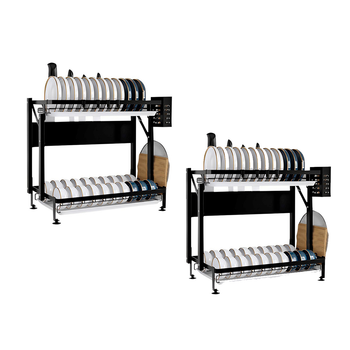 2X 2 Tier Steel Black Kitchen Countertop Drying Dish Rack Plate Cutlery Cutting Board Holder Dish Drainer Kitchen Organiser image