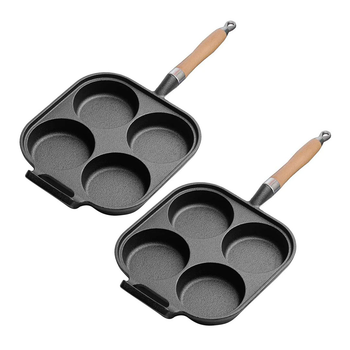2X 4 Mold Cast Iron Breakfast Fried Egg Pancake Omelette Fry Pan image