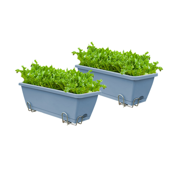 49.5cm Blue Rectangular Planter Vegetable Herb Flower Outdoor Plastic Box with Holder Balcony Garden Decor Set of 2 image