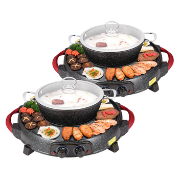2X 2 in 1 Electric Stone Coated Teppanyaki Grill Plate Steamboat Hotpot image