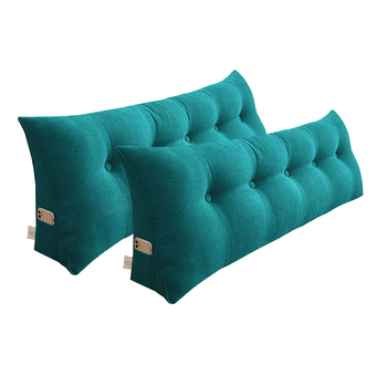 2X 100cm Blue Green Triangular Wedge Bed Pillow Headboard Backrest Bedside Tatami Cushion Home Decor image