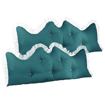 2X 120cm Blue-Green Princess Bed Pillow Headboard Backrest Bedside Tatami Sofa Cushion with Ruffle Lace Home Decor image