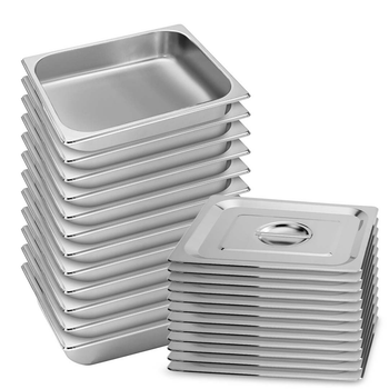12X Gastronorm GN Pan Full Size 1/2 GN Pan 6.5cm Deep Stainless Steel Tray with Lid image