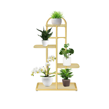 4 Tier 5 Pots Gold Metal Plant Stand Flowerpot Display Shelf Rack Indoor Home Office Decor image