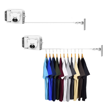 2X 160mm Wall-Mounted Clothes Line Dry Rack Retractable Space-Saving Foldable Hanger White image