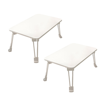 2X White Portable Bed Table Adjustable Folding Mini Desk With Cup-Holder Home Decor image