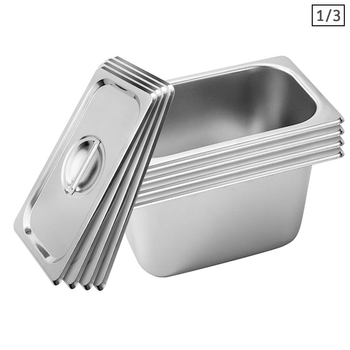 4X Gastronorm GN Pan Full Size 1/3 GN Pan 15cm Deep Stainless Steel Tray With Lid image