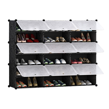6 Tier 3 Column Shoe Rack Organizer Sneaker Footwear Storage Stackable Stand Cabinet Portable Wardrobe with Cover image