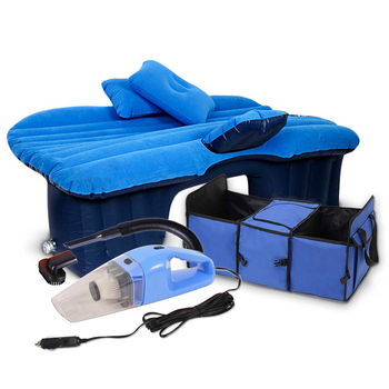 Portable Camping Car Set Inflatable Air Bed Mattress Storage Organizer Handheld Vacuum Blue image