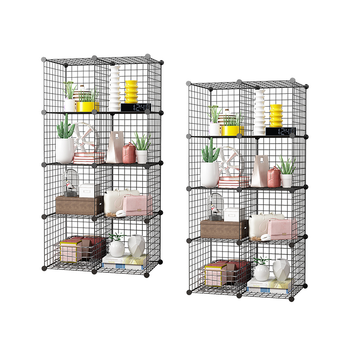 2X Black Portable 8-Cube Storage Organiser Foldable DIY Modular Grid Space Saving Shelf image