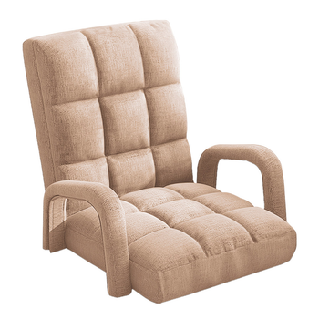 Foldable Lounge Cushion Adjustable Floor Lazy Recliner Chair with Armrest Khaki image