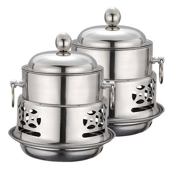 2X Stainless Steel Mini Asian Buffet Hot Pot Single Person Shabu Alcohol Stove Burner with Lid image