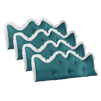 4X 120cm Blue-Green Princess Bed Pillow Headboard Backrest Bedside Tatami Sofa Cushion with Ruffle Lace Home Decor image
