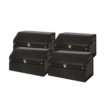 4X 56cm Leather Car Boot Collapsible Foldable Trunk Cargo Organizer Portable Storage Box with Lock Black image