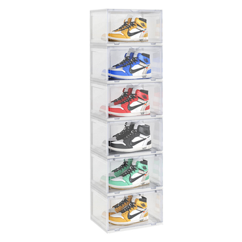 6 Tier Transparent Portable Shoe Organiser Sneaker Footwear Folding Plastic Bin Stackable Storage Box with Magnetic Door image