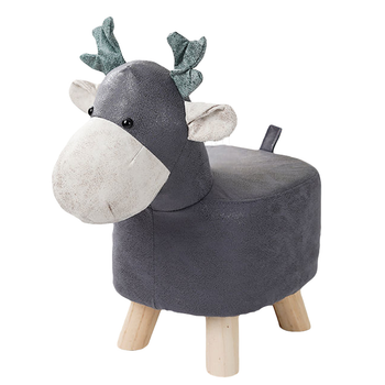 Grey Children Bench Deer Character Round Ottoman Stool Soft Small Comfy Seat Home Decor image