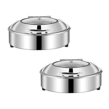 2X Stainless Steel Round Chafing Dish Tray Buffet Cater Food Warmer Chafer with Top Lid image