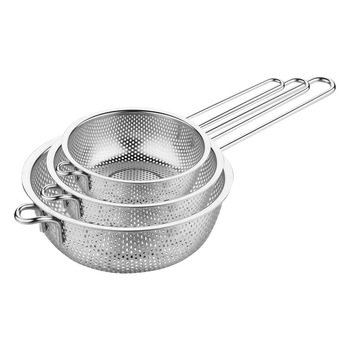 Stainless Steel Perforated Colander Fine Mesh Net Food Strainer Basket with Handle Skimmer Sieve Set image