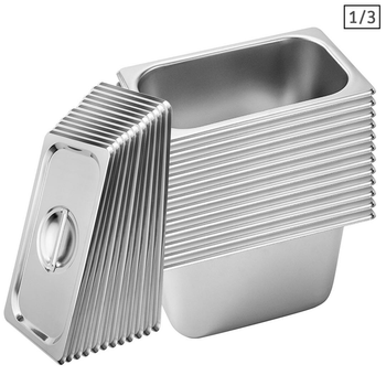 12X Gastronorm GN Pan Full Size 1/3 GN Pan 15cm Deep Stainless Steel Tray With Lid image