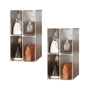 2X 2 Tier Multifunctional PP Plastic Bag Box Portable Cubby DIY Storage Shelves Stackable Handbag Purse Organiser image