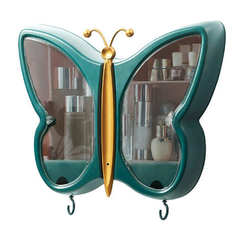 Green Butterfly Shape Wall-Mounted Makeup Organiser Dustproof Waterproof Bathroom Storage Box Home Decor image