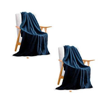 2X Throw Blanket Warm Cozy Double Sided Thick Flannel Coverlet Fleece Bed Sofa Comforter Dark Blue image