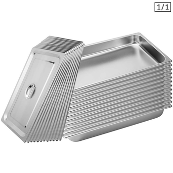 12X Gastronorm GN Pan Full Size 1/1 GN Pan 6.5cm Deep Stainless Steel Tray With Lid image