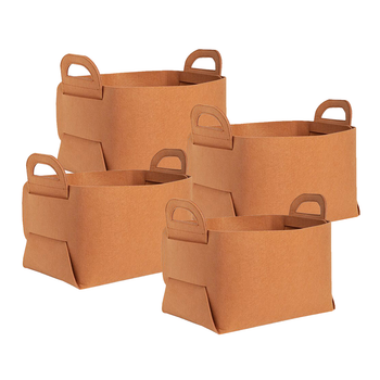 4X Small Coffee Foldable Felt Storage Portable Collapsible Bag Home Office Foldable Organiser with Carry Handles image