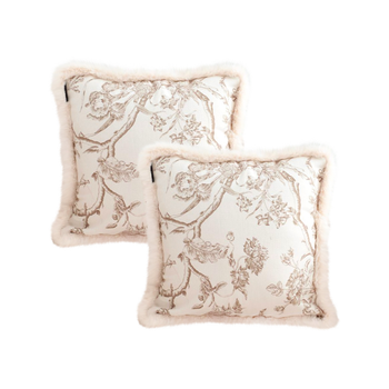 2X 50cm Light Luxury French Style Printed Plush Pillow Set Throw Pillow image