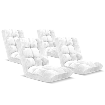 4X Floor Recliner Folding Lounge Sofa Futon Couch Folding Chair Cushion White image