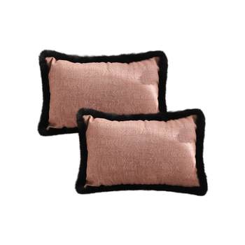 2X 35cm Mid-century Style Raised Embroidery Texture Edged Lumbar Throw Pillow image