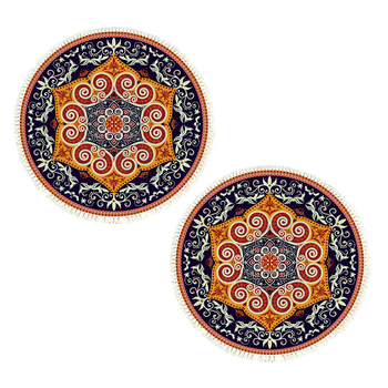 2X 90cm Round Mandala Ethnic Style Round Carpet, Anti-slip Doormat, Home Decor image