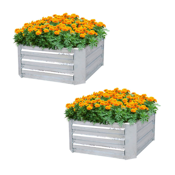 2X 100cm Square Galvanised Raised Garden Bed Vegetable Herb Flower Outdoor Planter Box image