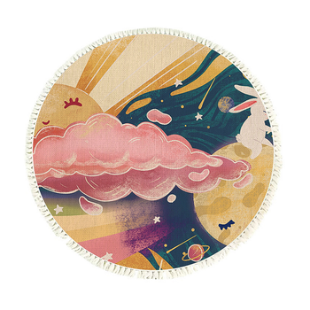 120cm Round Tassels Carpet Sky Landscape Clouds Boho Circle Area Rugs, Home Decor image