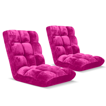 2X Floor Recliner Folding Lounge Sofa Futon Couch Folding Chair Cushion Pink image