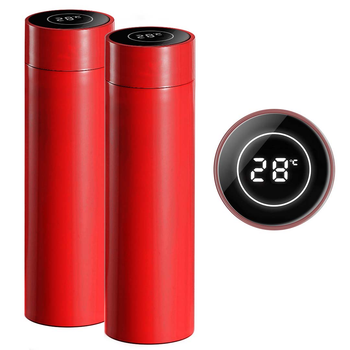 2X 500ML Stainless Steel Smart LCD Thermometer Display Bottle Vacuum Flask Thermos Red image