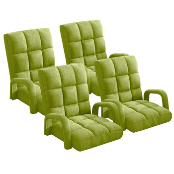 4X Foldable Lounge Cushion Adjustable Floor Lazy Recliner Chair with Armrest Yellow Green image