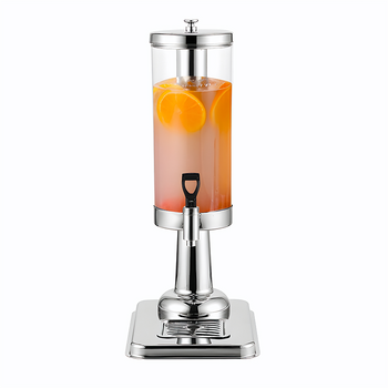 Single 3L Silver Stainless Steel Beverage Dispenser Ice Cylinder Clear Juicer Hot Cold Water Jug image