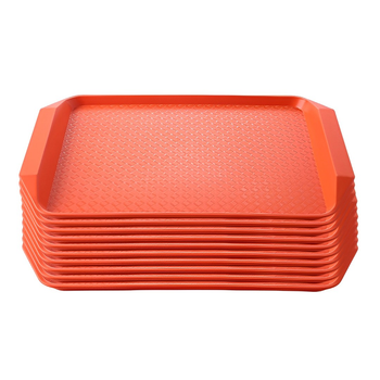 Rectangular Serving Tray Heavy Duty Waterproof Stackable Plastic Food Snack Pan Set of 10 Orange image