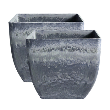 2X 27cm Weathered Grey Square Resin Plant Flower Pot in Cement Pattern Planter Cachepot for Indoor Home Office image