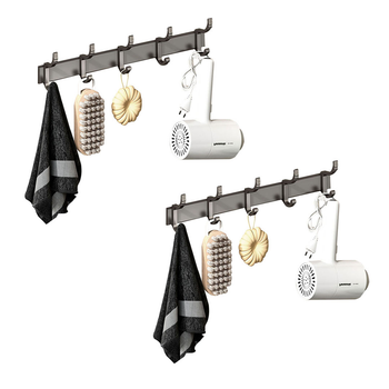 2X 37cm Wall Mounted Towel Rack Space-Saving Hanger Organiser with Durable Hooks image