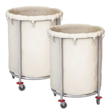 2X Stainless Steel Commercial Round Soiled Linen Laundry Trolley Cart with Wheels White image