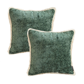 2X 45cm Jade Green Home aesthetic chenille texture tassel square Throw Pillow image
