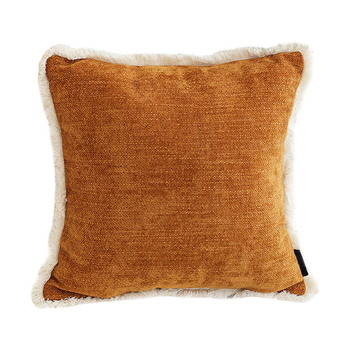 45cm Home Aesthetic Chenille Texture Tassel Square Sunset Orange Throw Pillow image