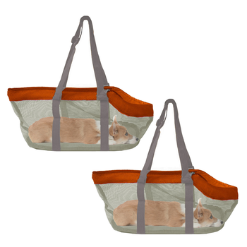 2X Orange Pet Carrier Bag Breathable Net Mesh Tote Pouch Dog Cat Travel Essentials image
